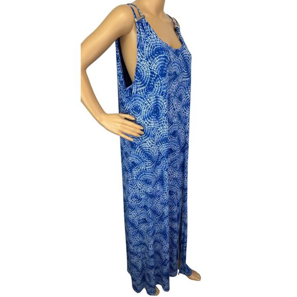 NWT Michael Kors Maxi Dress Blue Sunburst Logo Strap Side Slit Size XL - Picture 3 of 12